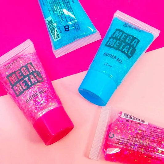 Sombra Glitter Gel Azul Mega Metal Luisance 20Ml Para Rosto Cabelo E Corpo Carnaval